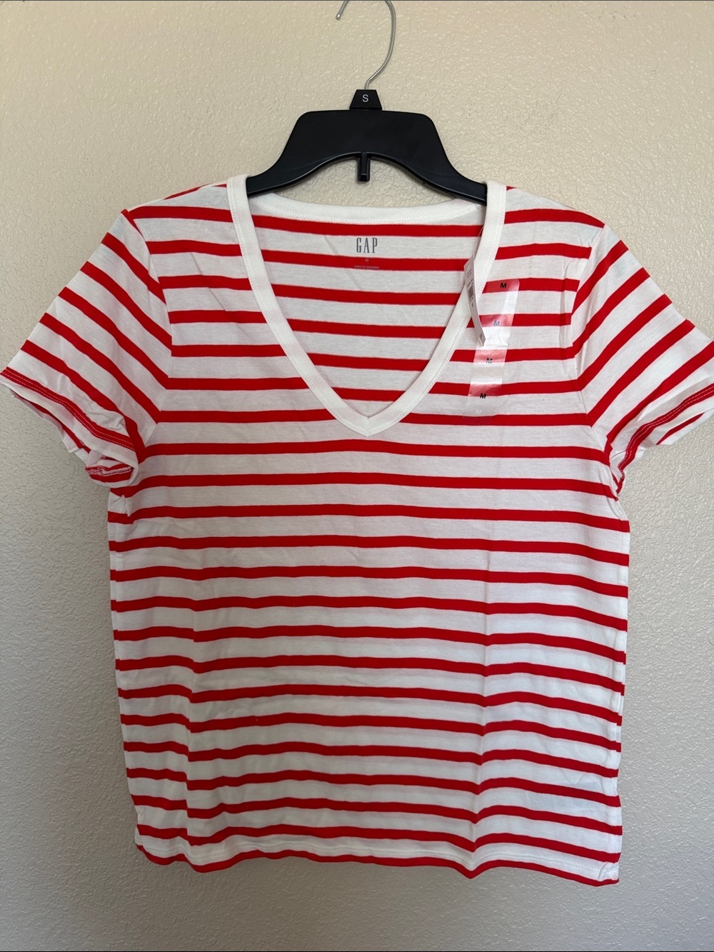 GAP Red & White Striped V-Neck Tee Shirt